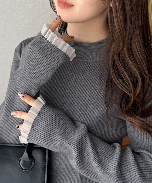 セール】［26SS新色追加］もちもちタッチ シアーフリルハイネック