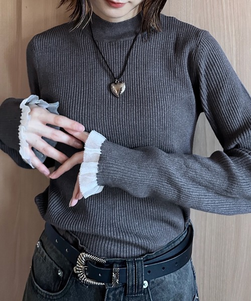 セール】［26SS新色追加］もちもちタッチ シアーフリルハイネック