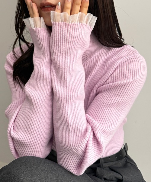 セール】［26SS新色追加］もちもちタッチ シアーフリルハイネック