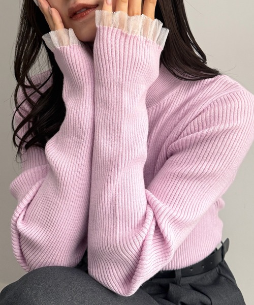 らりあん セール】［26SS新色追加］もちもちタッチ シアーフリルハイネック