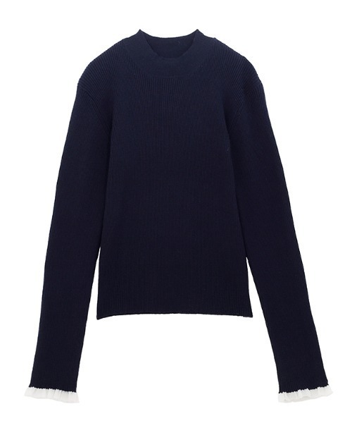 RANAN（ラナン）の「［26SS新色追加］もちもちタッチ　シアーフリルハイネックリブニット（ニット/セーター・レディース・アイボリー/ブラック/グレー/ボルドー/ネイビー/ピンク/ブルー・M/L/LL）」の14枚目の写真