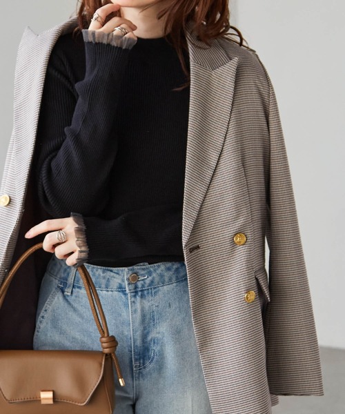 RANAN（ラナン）の「［26SS新色追加］もちもちタッチ　シアーフリルハイネックリブニット（ニット/セーター・レディース・アイボリー/ブラック/グレー/ボルドー/ネイビー/ピンク/ブルー・M/L/LL）」の21枚目の写真