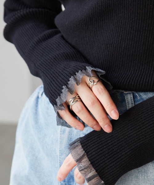 RANAN（ラナン）の「［26SS新色追加］もちもちタッチ　シアーフリルハイネックリブニット（ニット/セーター・レディース・アイボリー/ブラック/グレー/ボルドー/ネイビー/ピンク/ブルー・M/L/LL）」の22枚目の写真