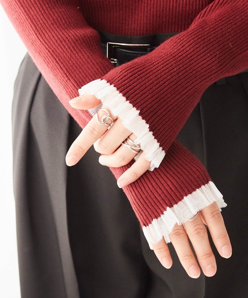 RANAN（ラナン）の「［26SS新色追加］もちもちタッチ　シアーフリルハイネックリブニット（ニット/セーター・レディース・アイボリー/ブラック/グレー/ボルドー/ネイビー/ピンク/ブルー・M/L/LL）」の8枚目の写真