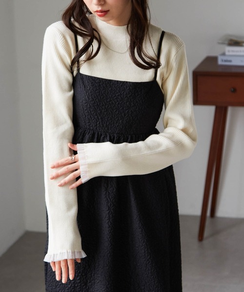 RANAN（ラナン）の「［26SS新色追加］もちもちタッチ　シアーフリルハイネックリブニット（ニット/セーター・レディース・アイボリー/ブラック/グレー/ボルドー/ネイビー/ピンク/ブルー・M/L/LL）」の18枚目の写真