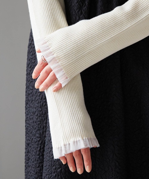 RANAN（ラナン）の「［26SS新色追加］もちもちタッチ　シアーフリルハイネックリブニット（ニット/セーター・レディース・アイボリー/ブラック/グレー/ボルドー/ネイビー/ピンク/ブルー・M/L/LL）」の19枚目の写真