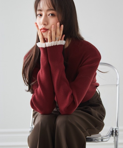 セール】［26SS新色追加］もちもちタッチ シアーフリルハイネック