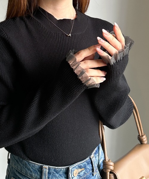 セール】［26SS新色追加］もちもちタッチ シアーフリルハイネック