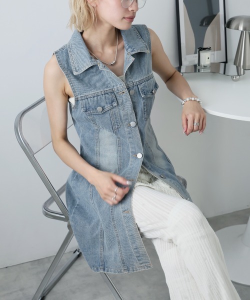 Y's デニムとコットンのノースリーブワンピース セール】デニムノースリーブワンピース（ワンピース）｜Girly Doll