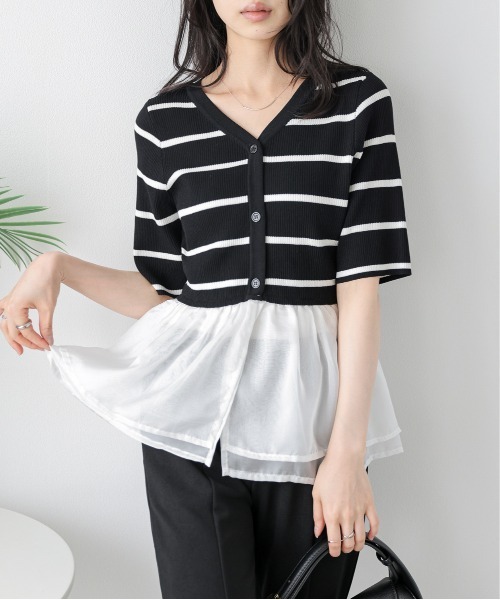 AMELY(エミリー)の「シアーフリルドッキングトップス(その他トップス・レディース・ホワイト/ブラック/ホワイト系その他/ブラック系その他・フリー)」の4枚目の写真