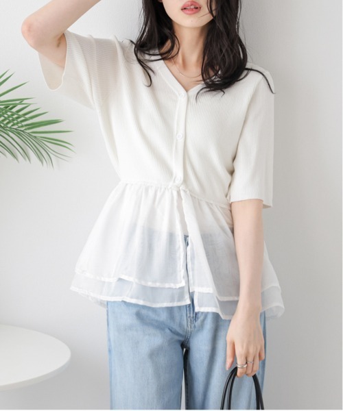 AMELY(エミリー)の「シアーフリルドッキングトップス(その他トップス・レディース・ホワイト/ブラック/ホワイト系その他/ブラック系その他・フリー)」の1枚目の写真