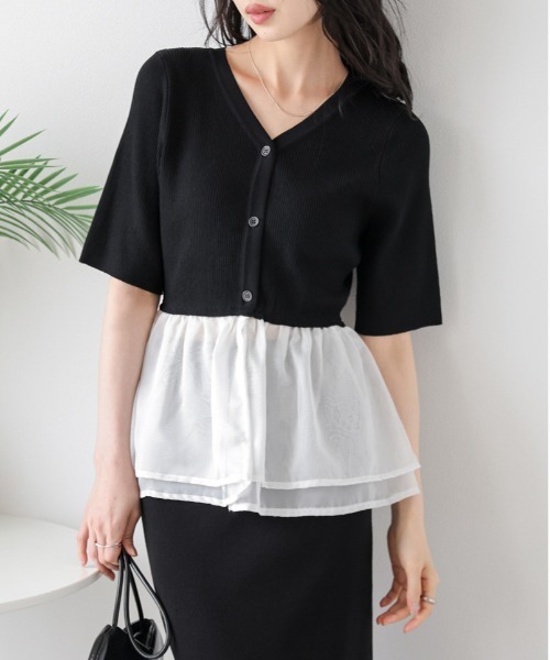 AMELY(エミリー)の「シアーフリルドッキングトップス(その他トップス・レディース・ホワイト/ブラック/ホワイト系その他/ブラック系その他・フリー)」の3枚目の写真