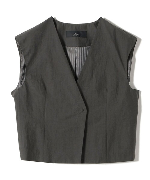 SHIPS(シップス)の「SHIPS Primary Navy Label:〈手洗い可能〉MANTECO ジレ(ベスト・レディース・ダークグレー/オフホワイト・ONE SIZE)」の2枚目の写真