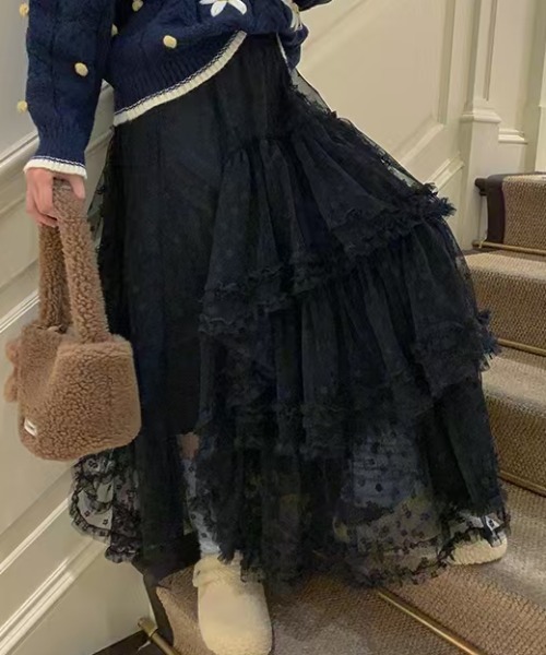FAVORITO（ファヴォリート）の「レイヤードチュールスカート（スカート・レディース・ブラック/ホワイト・F）」の5枚目の写真