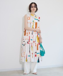 総柄ティアード前開きワンピース