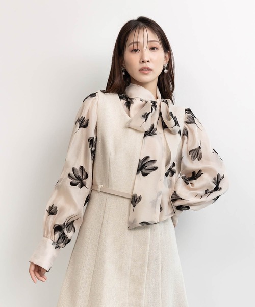 RANDA（ランダ）の「バリエオーガンジーリボンブラウス（シャツ/ブラウス・レディース・ホワイト/ピンク/ブラック・FREE）」の3枚目の写真