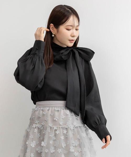 RANDA（ランダ）の「バリエオーガンジーリボンブラウス（シャツ/ブラウス・レディース・ホワイト/ピンク/ブラック・FREE）」の2枚目の写真