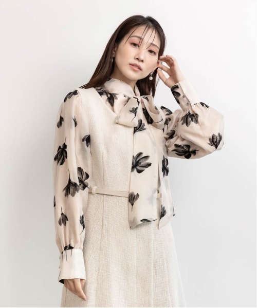 RANDA（ランダ）の「バリエオーガンジーリボンブラウス（シャツ/ブラウス・レディース・ホワイト/ピンク/ブラック・FREE）」の4枚目の写真