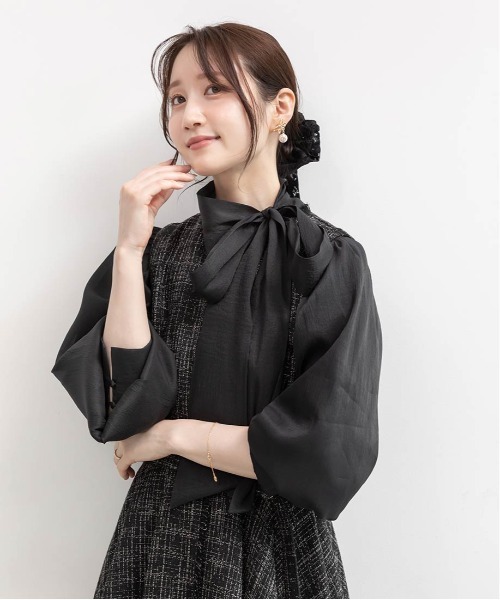 RANDA（ランダ）の「バリエオーガンジーリボンブラウス（シャツ/ブラウス・レディース・ホワイト/ピンク/ブラック・FREE）」の10枚目の写真