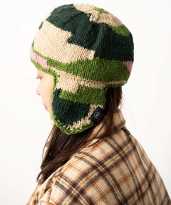 手編み耳当て付ニット帽