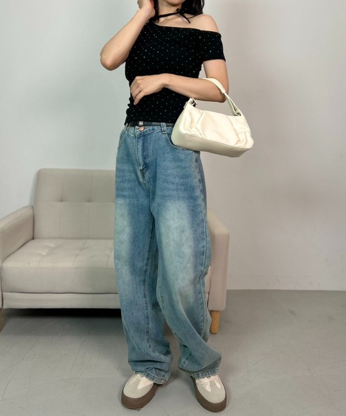 mebole(メボレ)の「Dot Ribbon One-Shoulder Top(Tシャツ/カットソー・レディース・グレー/ブラック・FREE)」の17枚目の写真