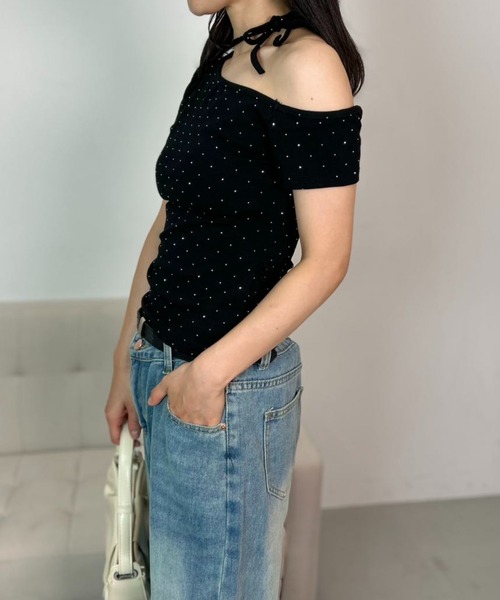 mebole(メボレ)の「Dot Ribbon One-Shoulder Top(Tシャツ/カットソー・レディース・グレー/ブラック・FREE)」の14枚目の写真