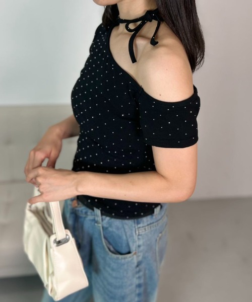 mebole(メボレ)の「Dot Ribbon One-Shoulder Top(Tシャツ/カットソー・レディース・グレー/ブラック・FREE)」の12枚目の写真