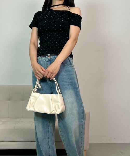 mebole(メボレ)の「Dot Ribbon One-Shoulder Top(Tシャツ/カットソー・レディース・グレー/ブラック・FREE)」の15枚目の写真