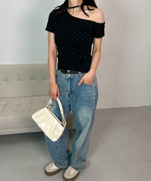 mebole(メボレ)の「Dot Ribbon One-Shoulder Top(Tシャツ/カットソー・レディース・グレー/ブラック・FREE)」の16枚目の写真
