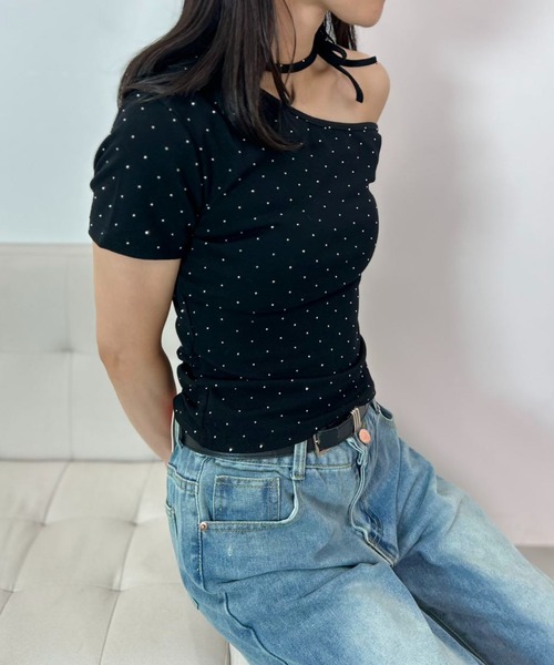 mebole(メボレ)の「Dot Ribbon One-Shoulder Top(Tシャツ/カットソー・レディース・グレー/ブラック・FREE)」の10枚目の写真