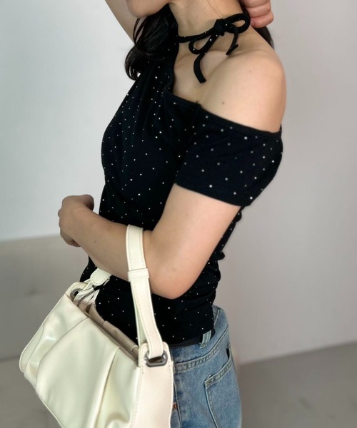 mebole(メボレ)の「Dot Ribbon One-Shoulder Top(Tシャツ/カットソー・レディース・グレー/ブラック・FREE)」の13枚目の写真