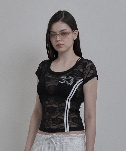 SETUPEXE（セットアップイーエックスイー）の「【日本未発売/WEB限定】SETUPEXE(セットアップイーエックスイー)/レース 半袖 Tシャツ/33 LACE TOP（Tシャツ/カットソー・レディース・ブラック/ホワイト/ピンク・FREE）」の2枚目の写真