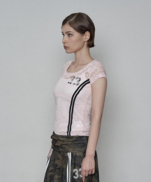 SETUPEXE（セットアップイーエックスイー）の「【日本未発売/WEB限定】SETUPEXE(セットアップイーエックスイー)/レース 半袖 Tシャツ/33 LACE TOP（Tシャツ/カットソー・レディース・ブラック/ホワイト/ピンク・FREE）」の14枚目の写真