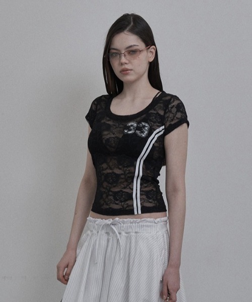 SETUPEXE ブラックレース半袖Tシャツ セール】【日本未発売/WEB限定】SETUPEXE(セットアップイー