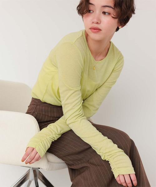 titivate(ティティベイト)の「着心地抜群シアークルーネックトップス(Tシャツ/カットソー・レディース・オフホワイト/ブラック/ブラウン/ライトグリーン/ライトグレー/ネイビー・S/M/L)」の5枚目の写真