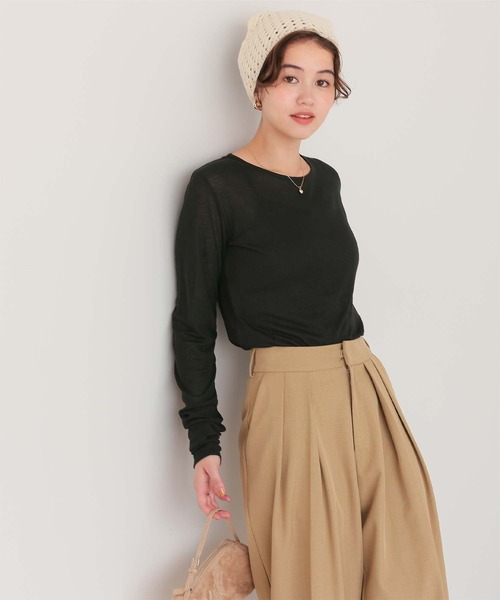 titivate(ティティベイト)の「着心地抜群シアークルーネックトップス(Tシャツ/カットソー・レディース・オフホワイト/ブラック/ブラウン/ライトグリーン/ライトグレー/ネイビー・S/M/L)」の22枚目の写真