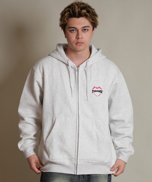 THRASHER（スラッシャー）の「THRASHER/スラッシャー ジップアップ パーカー スウェット フーディー ロゴ ワンポイント 裏起毛 254TH1PK065（パーカー・メンズ・ホワイト/ベージュ/ブラック・M/L/XL）」の4枚目の写真