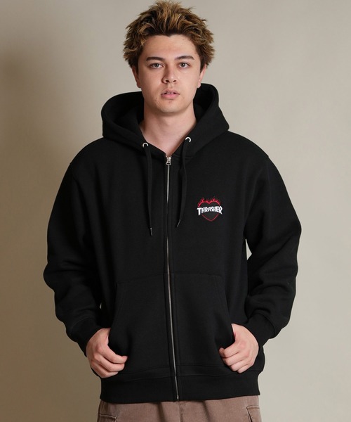 THRASHER（スラッシャー）の「THRASHER/スラッシャー ジップアップ パーカー スウェット フーディー ロゴ ワンポイント 裏起毛 254TH1PK065（パーカー・メンズ・ホワイト/ベージュ/ブラック・M/L/XL）」の10枚目の写真
