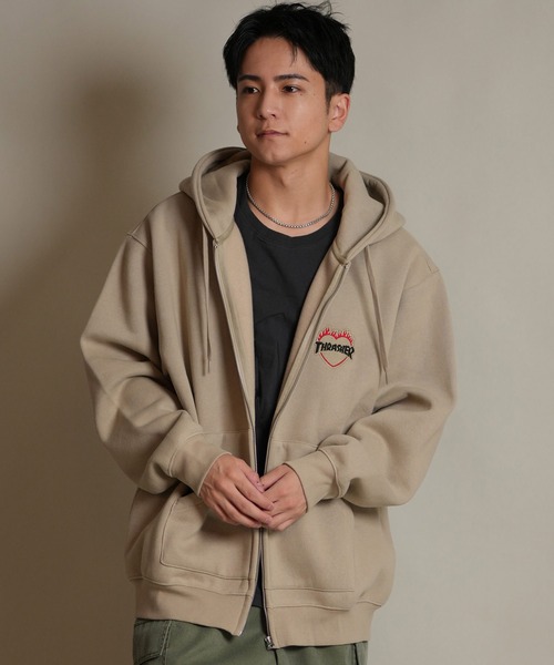THRASHER（スラッシャー）の「THRASHER/スラッシャー ジップアップ パーカー スウェット フーディー ロゴ ワンポイント 裏起毛 254TH1PK065（パーカー・メンズ・ホワイト/ベージュ/ブラック・M/L/XL）」の16枚目の写真