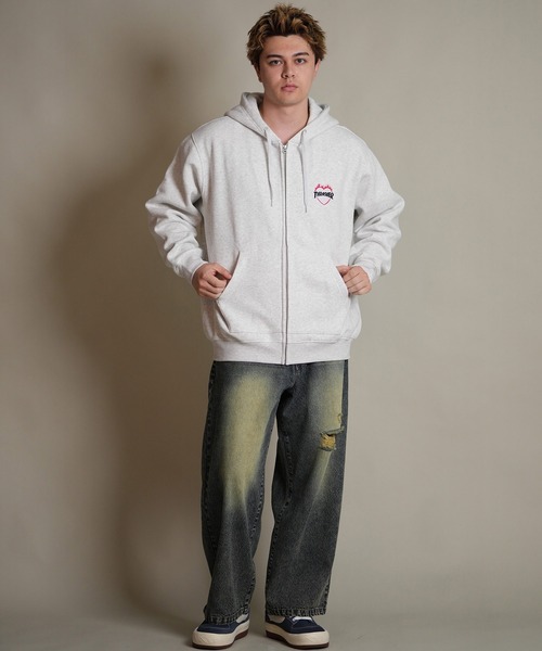 THRASHER（スラッシャー）の「THRASHER/スラッシャー ジップアップ パーカー スウェット フーディー ロゴ ワンポイント 裏起毛 254TH1PK065（パーカー・メンズ・ホワイト/ベージュ/ブラック・M/L/XL）」の6枚目の写真