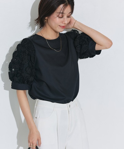 新品 アトリエピエロ ラッフルレースシャツ ロングシャツ ハイネック 新品 アトリエピエロ ラッフルレースシャツ ロングシャツ