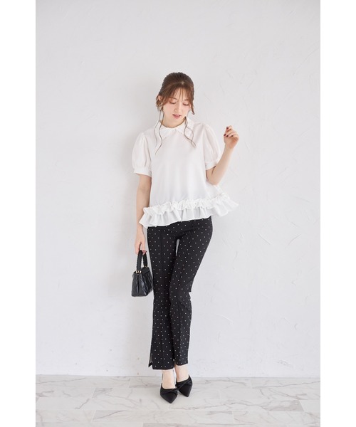 tocco closet(トッコ クローゼット)の「【ZOZO限定】襟付きパフスリーブフリルヘムブラウス(シャツ/ブラウス・レディース・オフホワイト/ブラック・M)」の3枚目の写真
