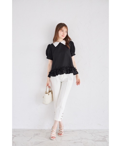 tocco closet(トッコ クローゼット)の「【ZOZO限定】襟付きパフスリーブフリルヘムブラウス(シャツ/ブラウス・レディース・オフホワイト/ブラック・M)」の6枚目の写真