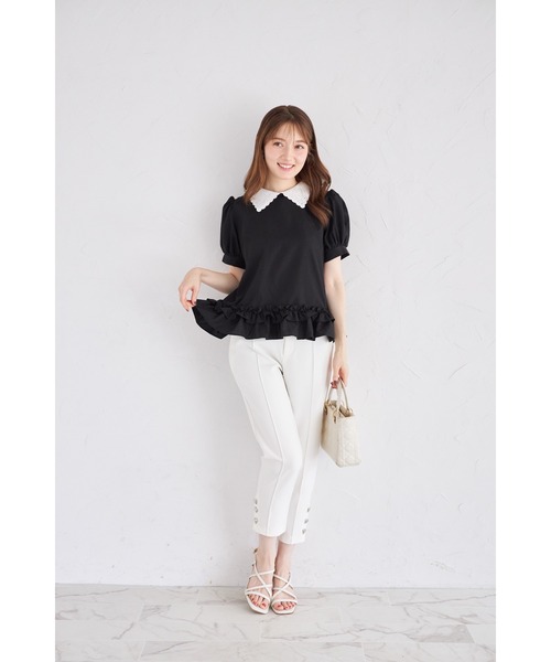 tocco closet(トッコ クローゼット)の「【ZOZO限定】襟付きパフスリーブフリルヘムブラウス(シャツ/ブラウス・レディース・オフホワイト/ブラック・M)」の14枚目の写真
