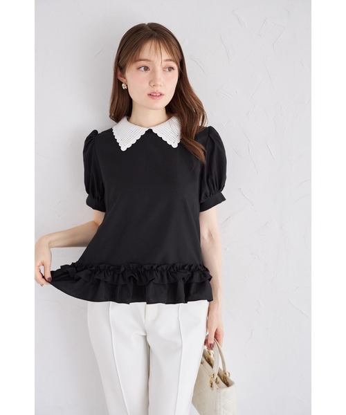 tocco closet(トッコ クローゼット)の「【ZOZO限定】襟付きパフスリーブフリルヘムブラウス(シャツ/ブラウス・レディース・オフホワイト/ブラック・M)」の5枚目の写真