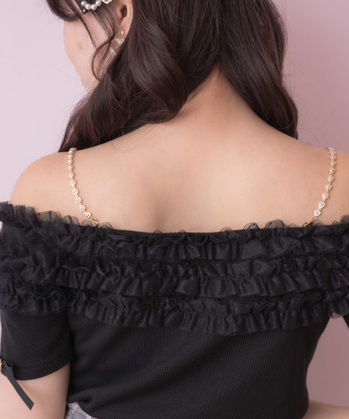 ROJITA（ロジータ）の「チュールオフショルテレコリブトップス（Tシャツ/カットソー・レディース・ブラック/ホワイト・FREE）」の10枚目の写真