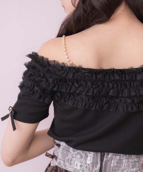 ROJITA（ロジータ）の「チュールオフショルテレコリブトップス（Tシャツ/カットソー・レディース・ブラック/ホワイト・FREE）」の11枚目の写真