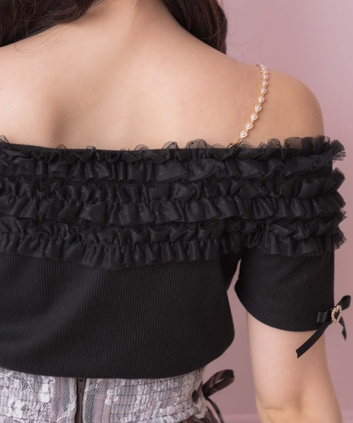 ROJITA（ロジータ）の「チュールオフショルテレコリブトップス（Tシャツ/カットソー・レディース・ブラック/ホワイト・FREE）」の12枚目の写真