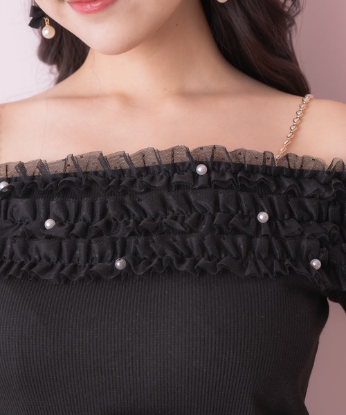 ROJITA（ロジータ）の「チュールオフショルテレコリブトップス（Tシャツ/カットソー・レディース・ブラック/ホワイト・FREE）」の13枚目の写真