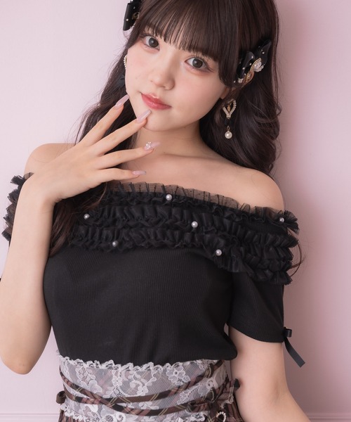 ROJITA（ロジータ）の「チュールオフショルテレコリブトップス（Tシャツ/カットソー・レディース・ブラック/ホワイト・FREE）」の19枚目の写真